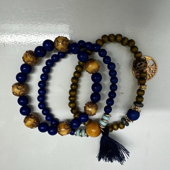 Set of 3 Stretch Bracelets, NWOT~Lapis Blue Color - Picture 2 of 2